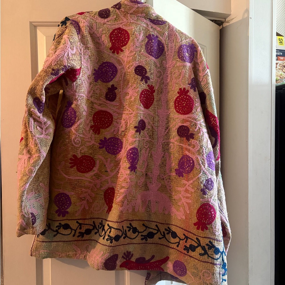 BEAUTIFUL She one of kind Kantha Floral Quilted Jacket with Pink & Purple Accent